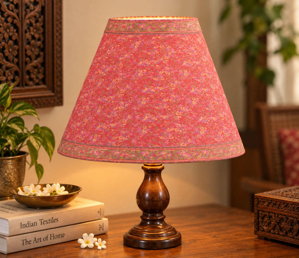 Handmade Red Pure Silk Upcycled Sari Lamp Shade, W/ Frame W/O Base Stand Pleated Floral Design, Eco-Friendly Decor Night By KreatvKraft