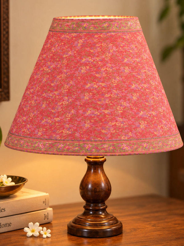 Red Upcycled Silk Sari Lamp Shade, Printed Floral – Shade Only